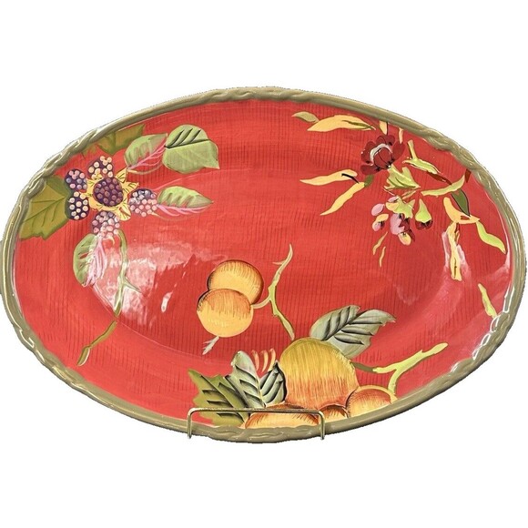 Tracy The Octavia Hill Collection Oval Platter Red Green Glazed Fruit Pattern - Picture 1 of 6